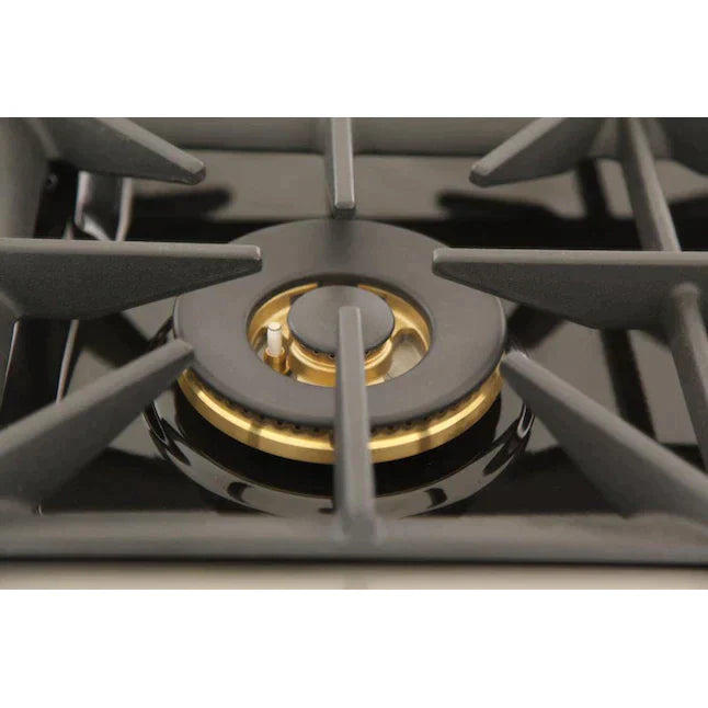 Kucht Signature 36" Gas Range with Convection Oven in White with White Knobs & Gold Handle KNG361-W-GOLD