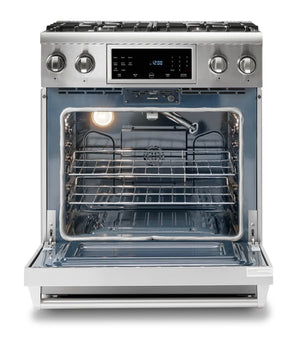 Thor Kitchen 5-Piece Appliance Package - 30-Inch Gas Range with Tilt Panel, Refrigerator with Water Dispenser, Dishwasher, Microwave Drawer, & Wine Cooler in Stainless Steel