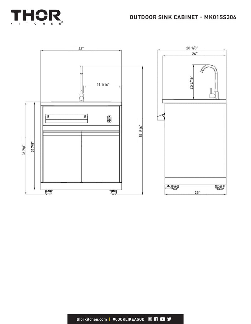 Thor Kitchen Modular Outdoor Kitchen Bar Center with Storage Tray MK01SS304