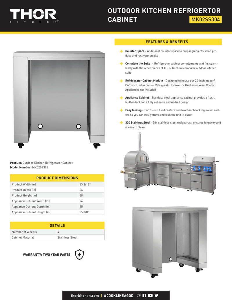 Thor Kitchen Outdoor Kitchen Refrigerator Cabinet Module MK02SS304