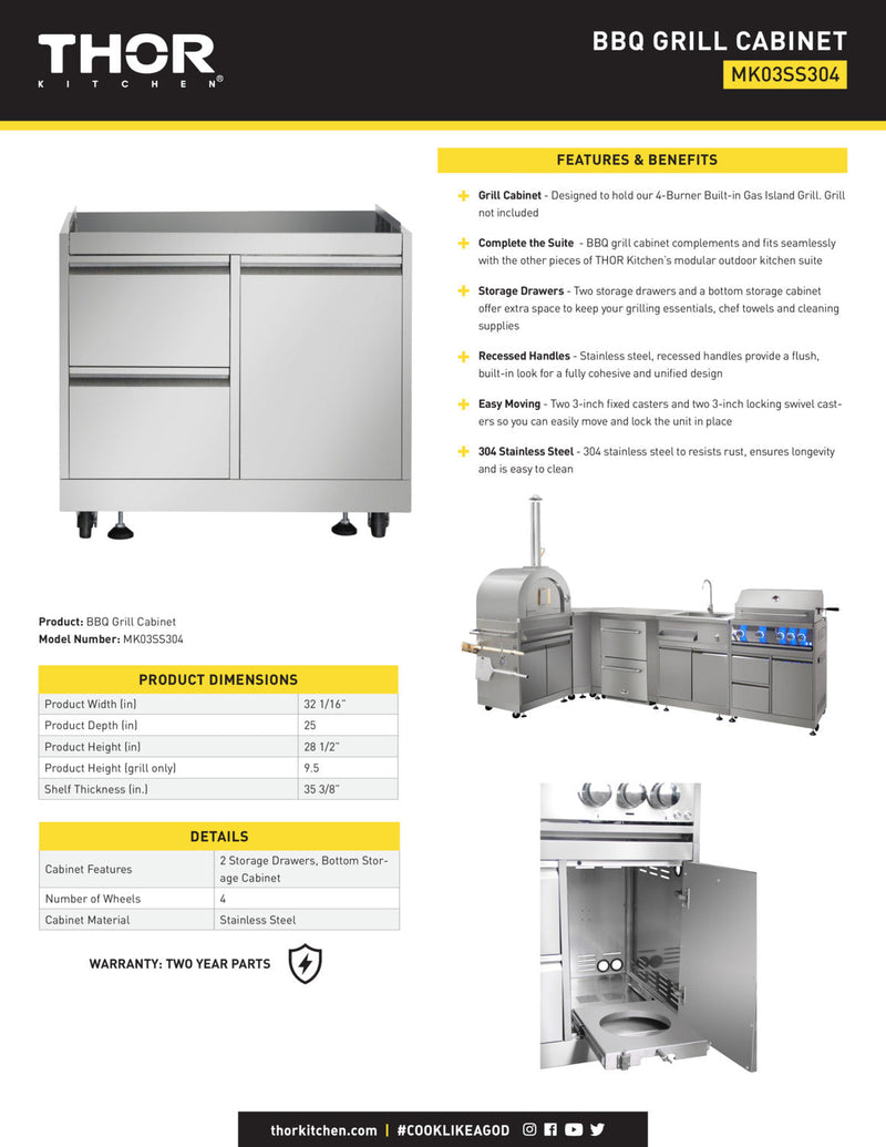 Thor Kitchen Modular Kitchen Grill Cart MK03SS304