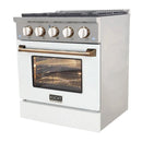 Kucht Signature 30-Inch Gas Range with Convection Oven in White with White Knobs & Gold Handle KNG301-W-GOLD