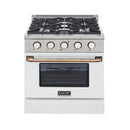 Kucht Signature 30-Inch Gas Range with Convection Oven in White with White Knobs & Gold Handle KNG301-W-GOLD