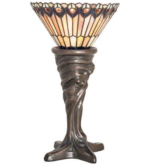 Meyda 15" High Tiffany Jeweled Peacock Mini Lamp- 244879