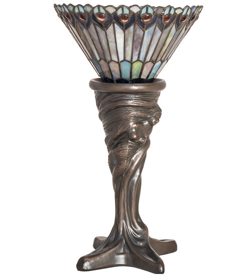 Meyda 15" High Tiffany Jeweled Peacock Mini Lamp- 244879