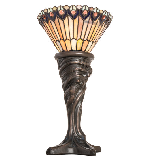 Meyda 15" High Tiffany Jeweled Peacock Mini Lamp- 244879