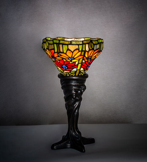 Meyda 15" High Tiffany Poinsettia Mini Lamp- 247501
