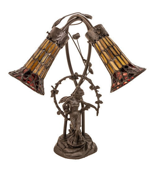 Meyda 17" High Stained Glass Pond Lily 2 Light Trellis Girl Accent Lamp - 251672