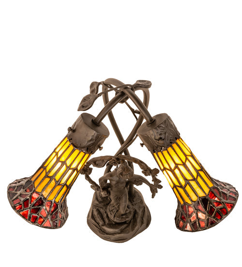 Meyda 17" High Stained Glass Pond Lily 2 Light Trellis Girl Accent Lamp - 251672