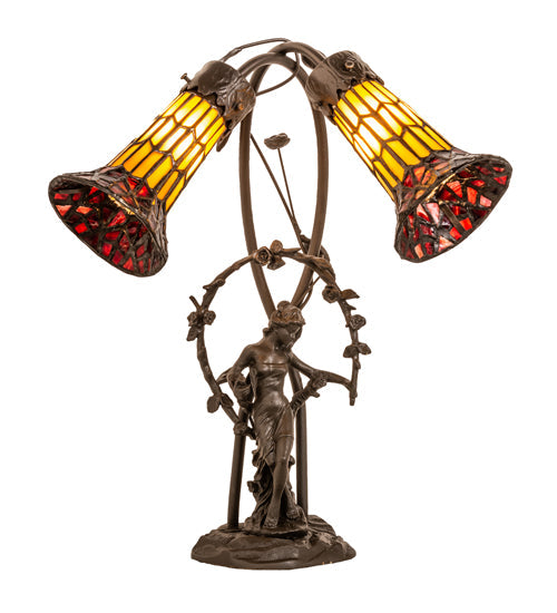 Meyda 17" High Stained Glass Pond Lily 2 Light Trellis Girl Accent Lamp - 251672