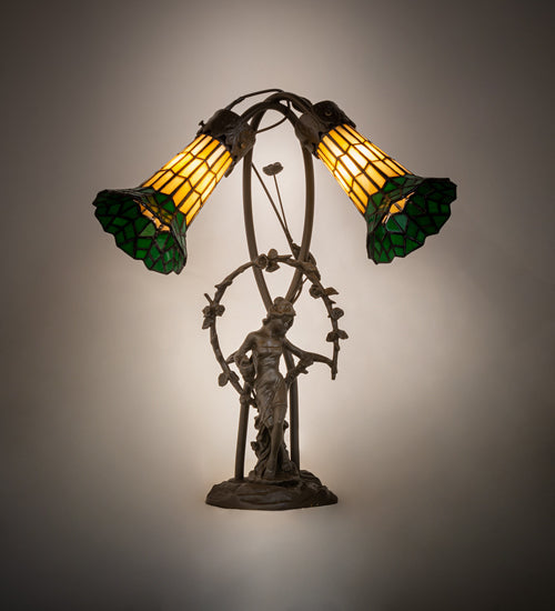 Meyda 17" High Stained Glass Pond Lily 2 Light Trellis Girl Accent Lamp - 251675
