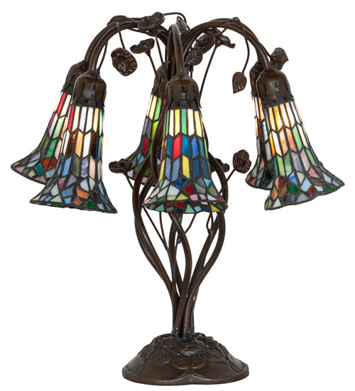 Meyda 19" High Stained Glass Pond Lily 6 Light Table Lamp - 255819