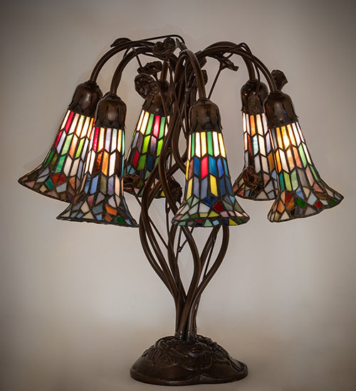Meyda 19" High Stained Glass Pond Lily 6 Light Table Lamp - 255819