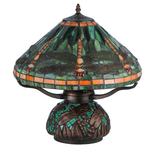 Meyda 17"H Tiffany Dragonfly w/Tiffany Mosaic Base Table Lamp '26681