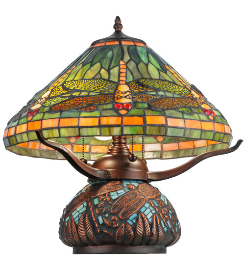 Meyda 17"H Tiffany Dragonfly w/Tiffany Mosaic Base Table Lamp '26681