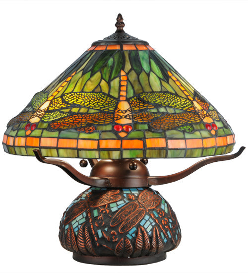 Meyda 17"H Tiffany Dragonfly w/Tiffany Mosaic Base Table Lamp '26681