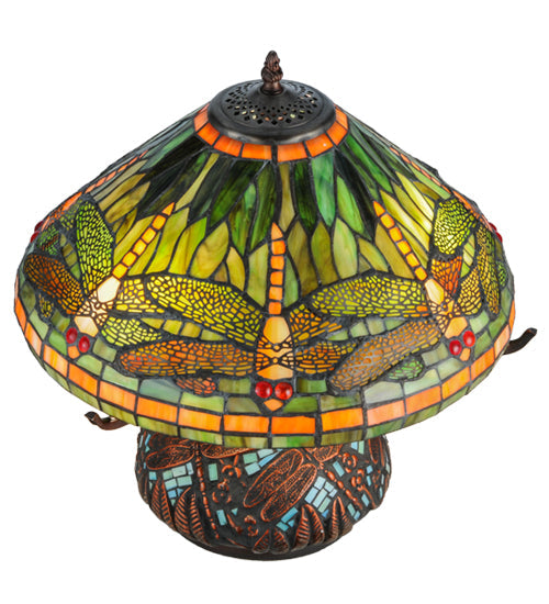 Meyda 17"H Tiffany Dragonfly w/Tiffany Mosaic Base Table Lamp '26681
