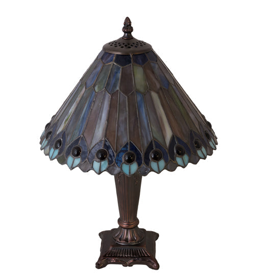 Meyda 17" High Tiffany Jeweled Peacock Accent Lamp '27564