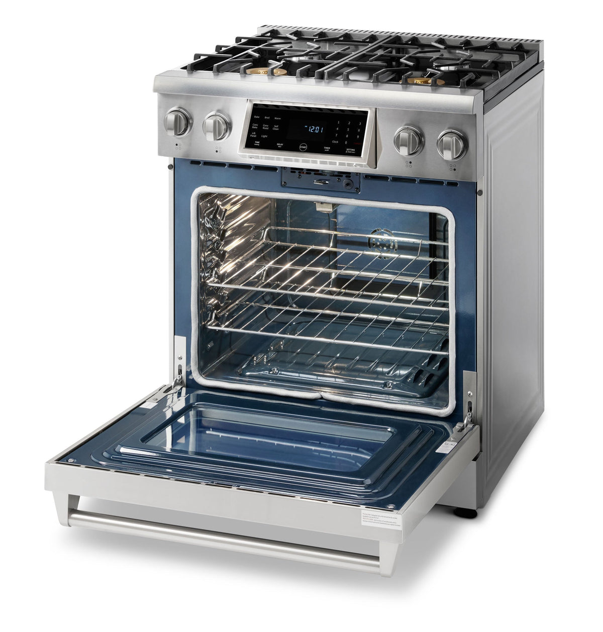 Thor Kitchen 5-Piece Appliance Package - 30-Inch Gas Range with Tilt Panel, Refrigerator with Water Dispenser, Wall Mount Hood, Dishwasher, & Microwave Drawer in Stainless Steel