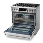 Thor Kitchen 5-Piece Appliance Package - 36-Inch Gas Range with Tilt Panel, Refrigerator with Water Dispenser, Pro-Style Wall Mount Hood, Dishwasher, & Wine Cooler in Stainless Steel