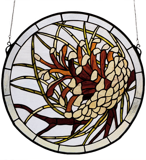 Meyda 17" Wide X 17" High Pinecone Stained Glass Window 30448