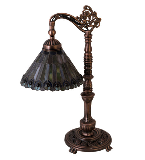Meyda 19"H Tiffany Jeweled Peacock Bridge Arm Desk Lamp 32738