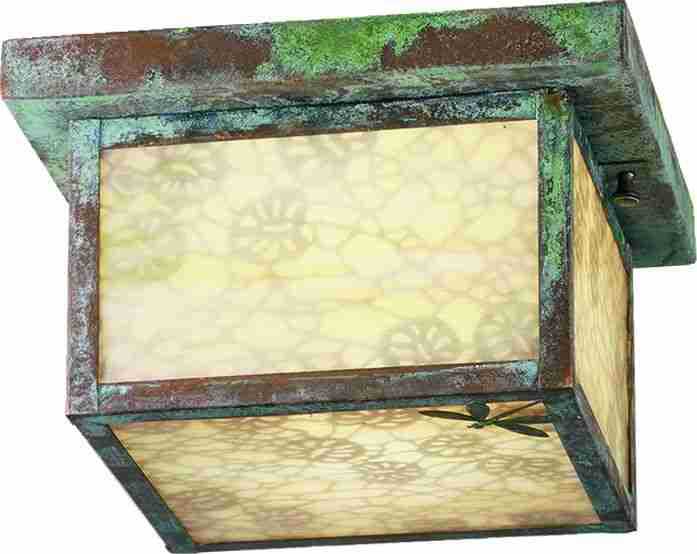 Meyda 10"Sq Hyde Park Lotus Leaf and Dragonfly Flushmount 38507