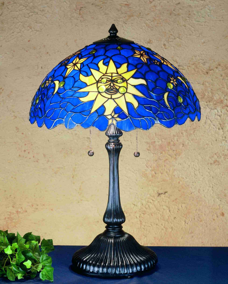 Meyda 16" SUN; MOON & STARS IN THE SKY SHADE-23" RIBBED BASE 2LT PC.604 '47980