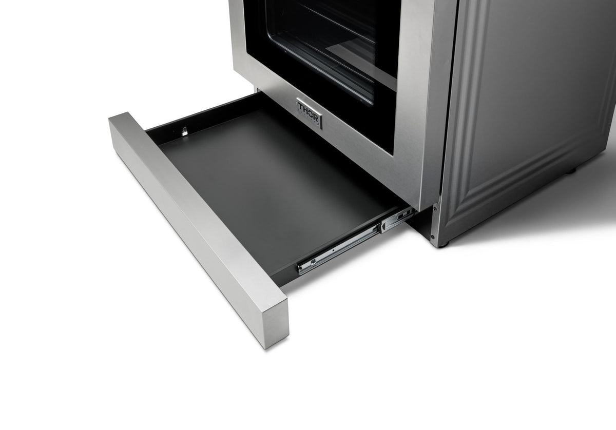 Thor Kitchen 4-Piece Appliance Package - 36-Inch Electric Range with Tilt Panel, French Door Refrigerator, Wall Mount Hood, and Dishwasher in Stainless Steel