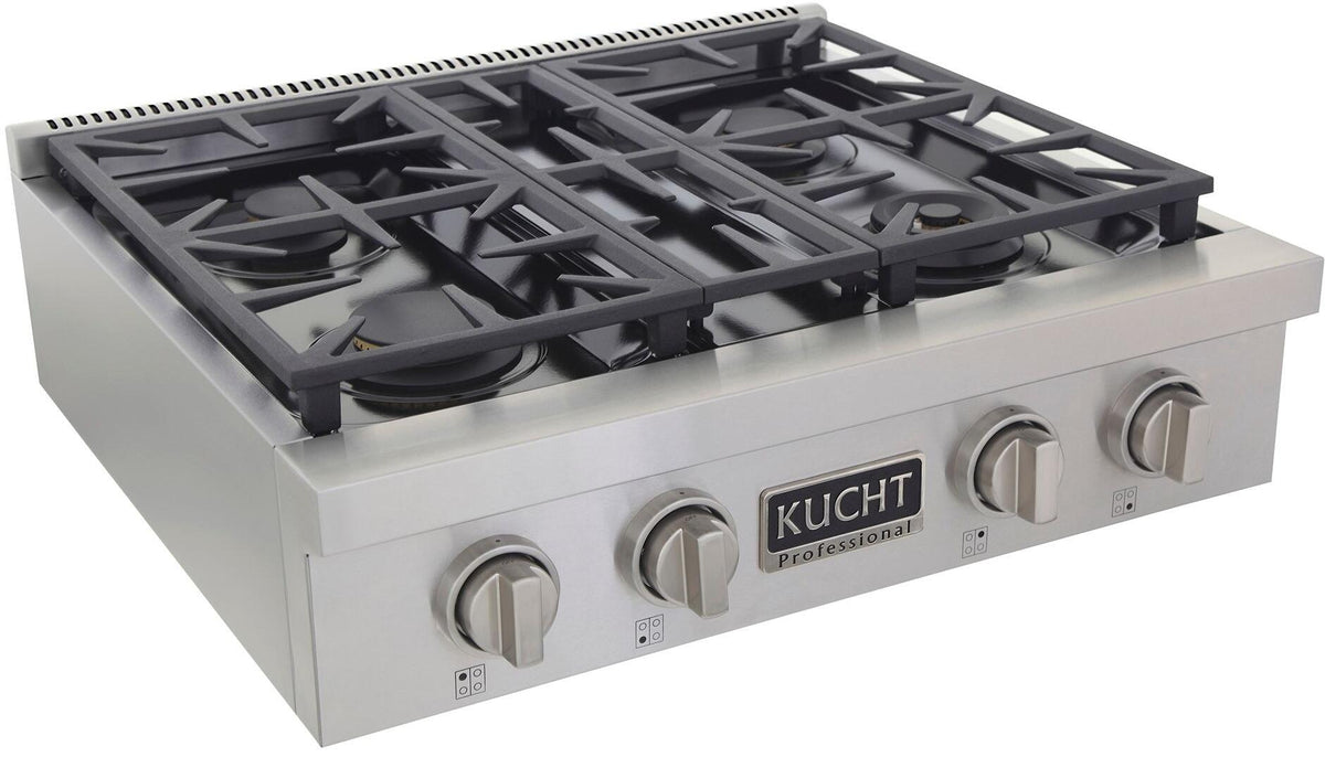 Kucht 30-Inch 4 Burner Gas Rangetop in Stainless Steel with Silver Accents KFX309T-S