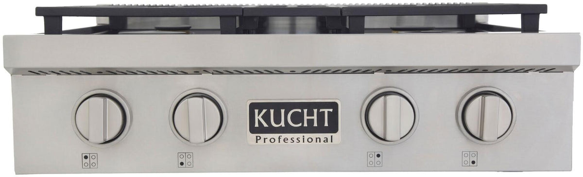 Kucht 30-Inch 4 Burner Gas Rangetop in Stainless Steel with Silver Accents KFX309T-S