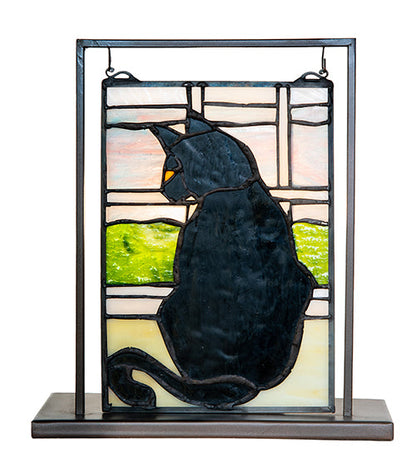 Meyda 10.5" High X 9.5" Wide Cat in Window Lighted Mini Tabletop Window '56834