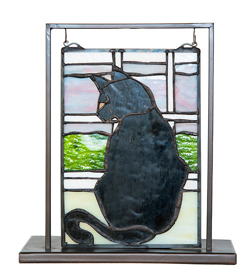 Meyda 10.5" High X 9.5" Wide Cat in Window Lighted Mini Tabletop Window '56834