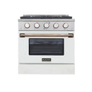 Kucht Signature 30" Pro-Style Dual Fuel Range in Stainless Steel with White Oven Door & Gold Handle KDF302-W-GOLD