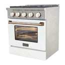 Kucht Signature 30" Pro-Style Dual Fuel Range in Stainless Steel with White Oven Door & Gold Handle KDF302-W-GOLD