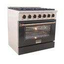 Kucht Signature 36-Inch Pro-Style Dual Fuel Range in Black Oven Door & Gold Accents KDF362-K-GOLD