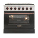 Kucht Signature 36-Inch Pro-Style Dual Fuel Range in Stainless Steel with Black Oven Door & Rose Gold Accents KDF362-K-ROSE