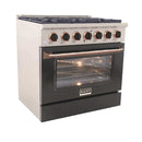 Kucht Signature 36-Inch Gas Range in Black with Black Knobs & Rose Gold Handle KNG361-K-ROSE