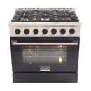 Kucht Signature 36-Inch Gas Range in Black with Black Knobs & Rose Gold Handle KNG361-K-ROSE