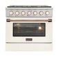 Kucht Signature 36" Gas Range with Convection Oven in White with White Knobs & Gold Handle KNG361-W-GOLD