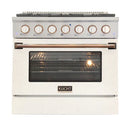 Kucht Series 36-Inch Pro-Style Dual Fuel Range in White Oven Door & Gold Accents KDF362-W-GOLD