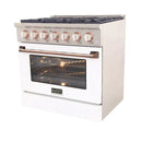 Kucht Signature 36-Inch Gas Range with Convection Oven in White with White Knob & Rose Gold Handle KNG361-W-ROSE