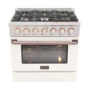 Kucht Signature 36-Inch Gas Range with Convection Oven in White with White Knob & Rose Gold Handle KNG361-W-ROSE