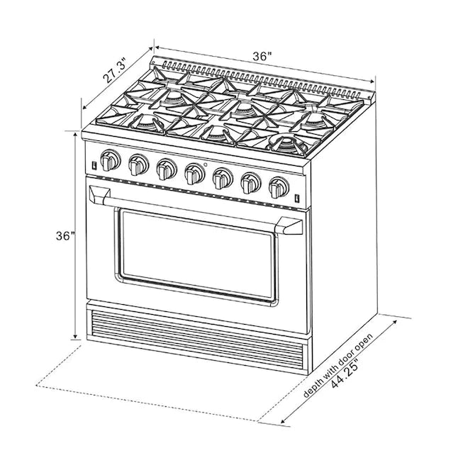 Kucht Signature 36" Gas Range with Convection Oven in White with White Knobs & Gold Handle KNG361-W-GOLD