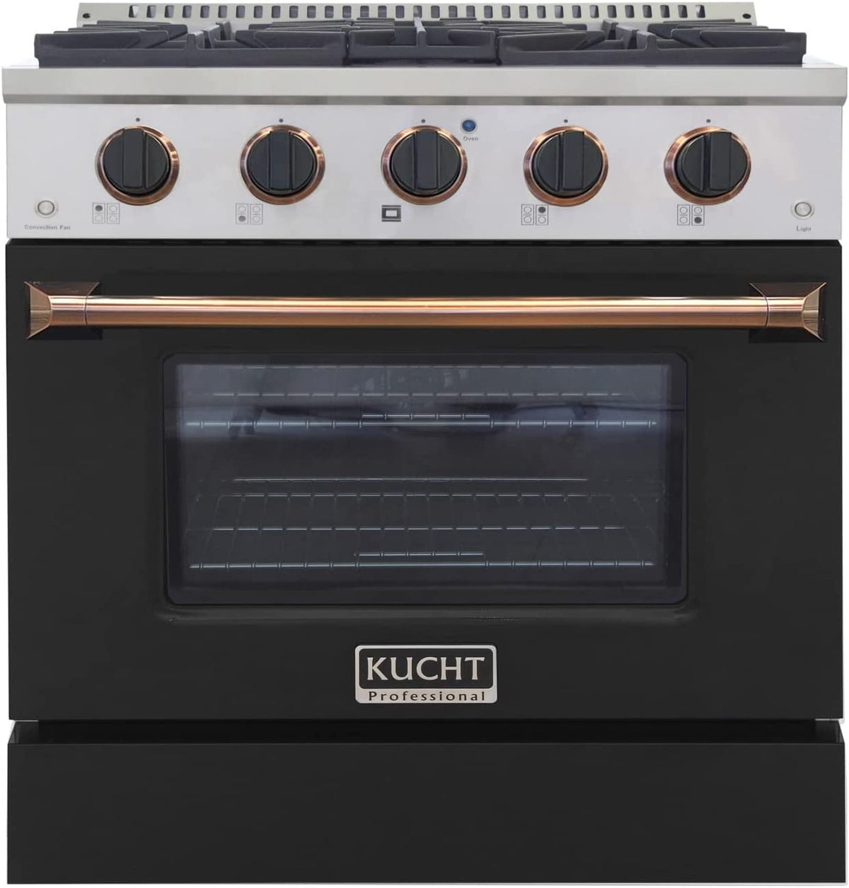 Kucht Signature 30" Gas Range with Convection Oven in Black with Black Knobs & Gold Handle KNG301-K-GOLD