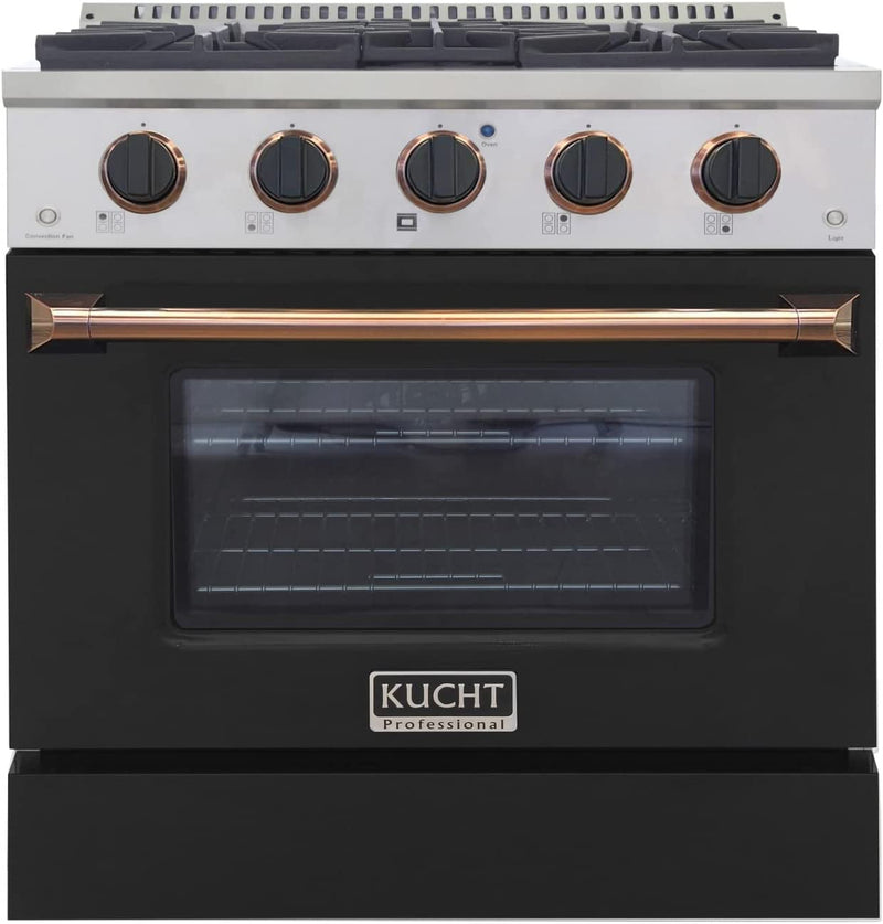 Kucht Signature 30" Gas Range with Convection Oven in Black with Black Knobs & Gold Handle KNG301-K-GOLD
