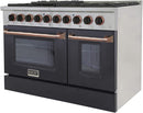 Kucht Signature 48-Inch 6.7 cu ft. Gas Range with Black Door and Rose Gold Accents KNG481-K-ROSE