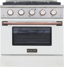Kucht Signature 30" Gas Range in White with White Knobs & Rose Gold Handle KNG301-W-ROSE