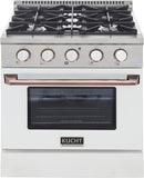 Kucht Signature 30" Gas Range in White with White Knobs & Rose Gold Handle KNG301-W-ROSE