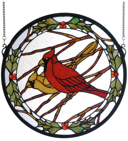 Meyda 15"W X 15"H Cardinals & Holly Stained Glass Window '65289